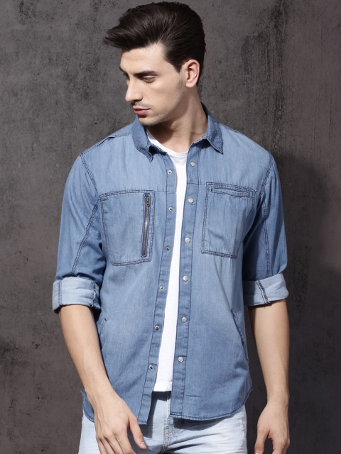 

RDSTR Fast and Furious Men Blue Regular Fit Solid Denim Casual Shirt