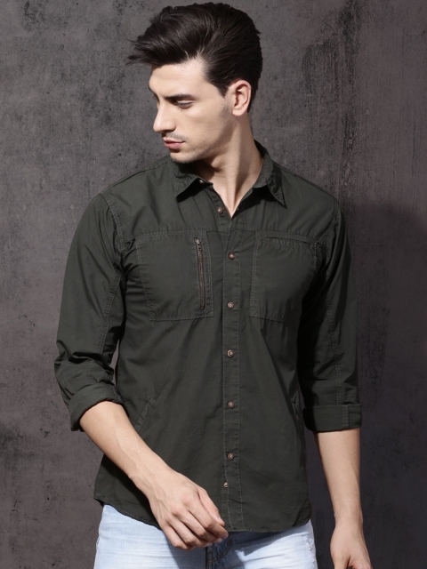 

Roadster Fast and Furious Men Olive Green Regular Fit Solid Casual Shirt