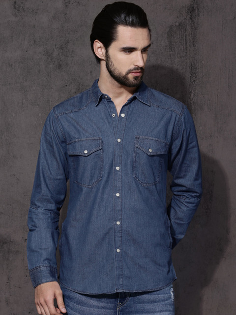 

Roadster Time Travlr Men Blue Regular Fit Solid Casual Shirt