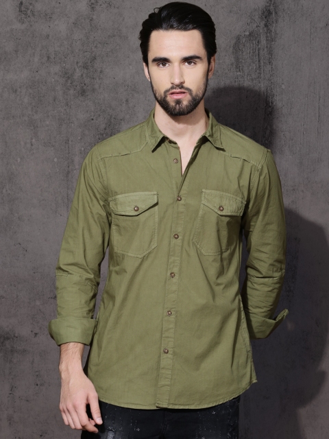 

Roadster Men Olive Green Regular Fit Solid Casual Shirt