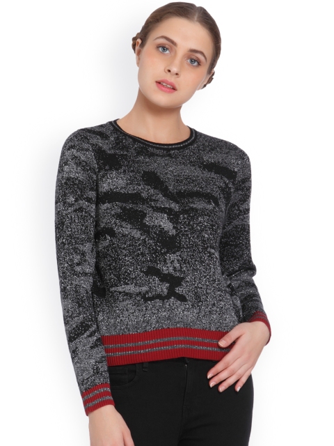 

ONLY Women Black Self Design Pullover