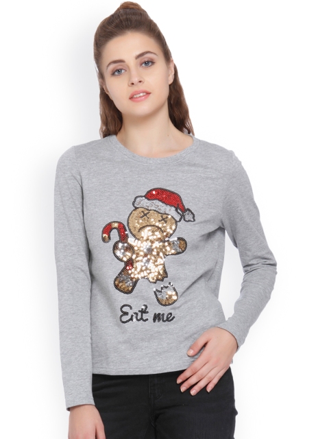 

ONLY Women Grey Self Design Sweatshirt