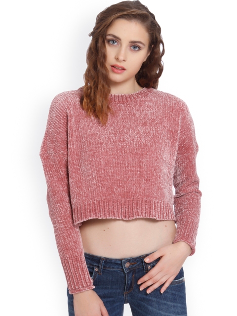 

ONLY Women Pink Self Design Crop Pullover