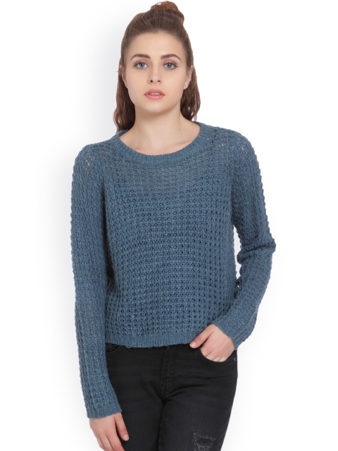 

ONLY Women Blue Self Design Pullover