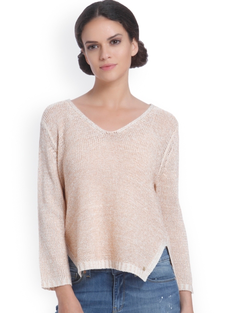 

ONLY Women White & Gunmetal-Toned Solid Pullover Sweater