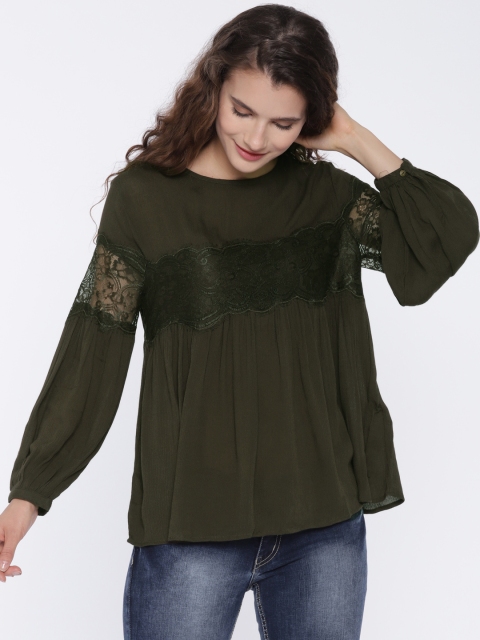 

ONLY Women Olive Green Solid Top