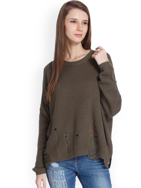 

ONLY Women Olive Green Solid Pullover