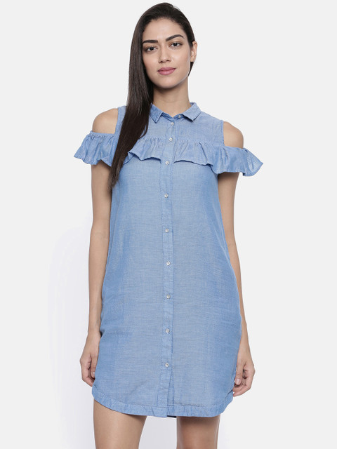 

ONLY Women Blue Solid Shirt Dress