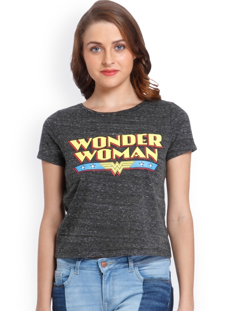 

ONLY Women Grey Printed Round Neck T-shirt