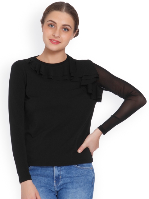 

ONLY Women Black Solid Round Neck T-shirt