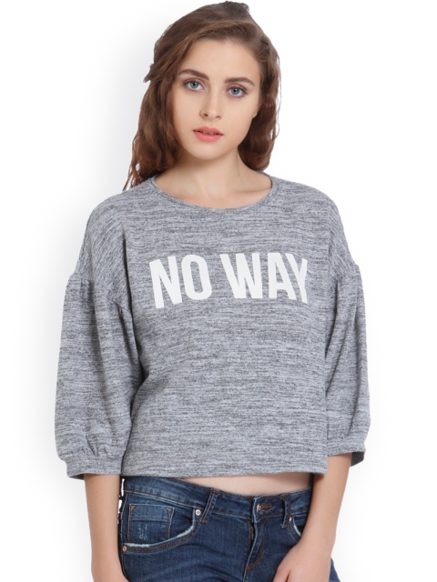 

ONLY Women Grey Printed Round Neck Crop T-shirt