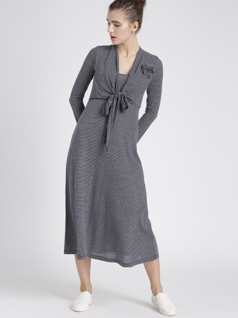 

Chemistry Women Navy Blue Striped A-Line Dress