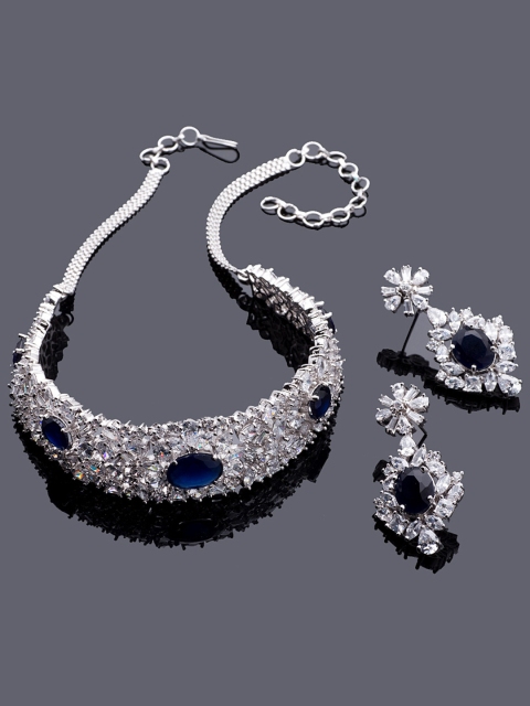 

Studio Voylla Princess of Wales Women Silver toned Stone studded Jewellery Set