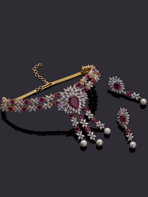 

Studio Voylla Princess of Wales Women Gold toned Stone studded Floral-shaped Tasseled Jewellery Set