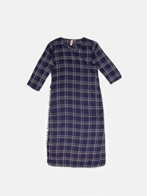 

Anouk Women Navy Blue & White Checked Straight Kurta