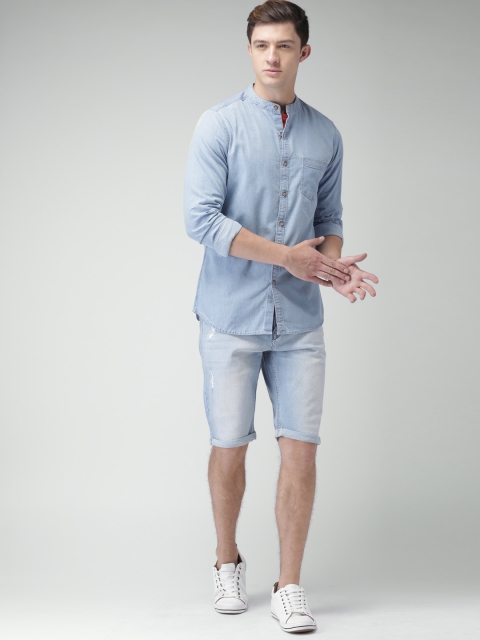 

Mast & Harbour Men Blue Slim Fit Faded Chambray Casual Shirt