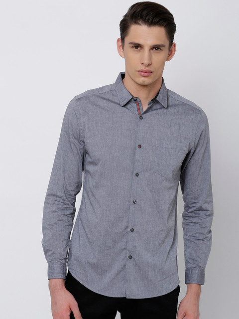 

Black coffee Men Grey Slim Fit Solid Casual Shirt