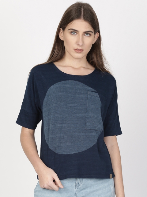 

ether Women Blue Colourblocked Round Neck T-shirt