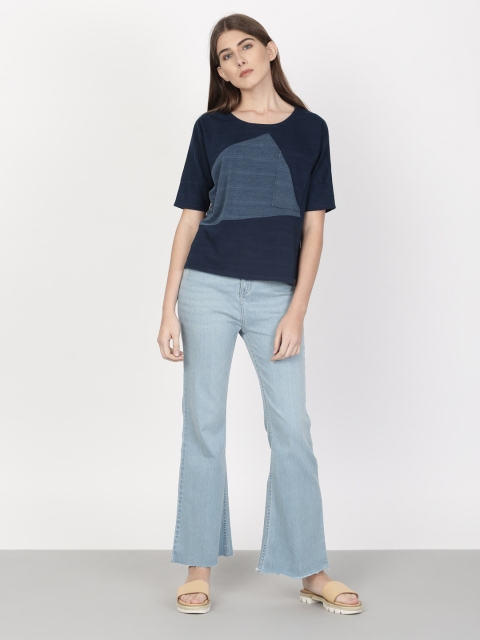 

ether Women Blue Colourblocked Round Neck T-shirt