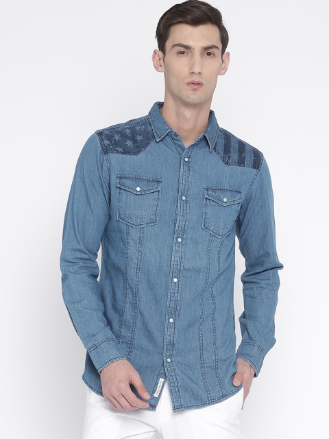 

Tommy Hilfiger Men Blue Standard Fit Printed Denim Casual Shirt