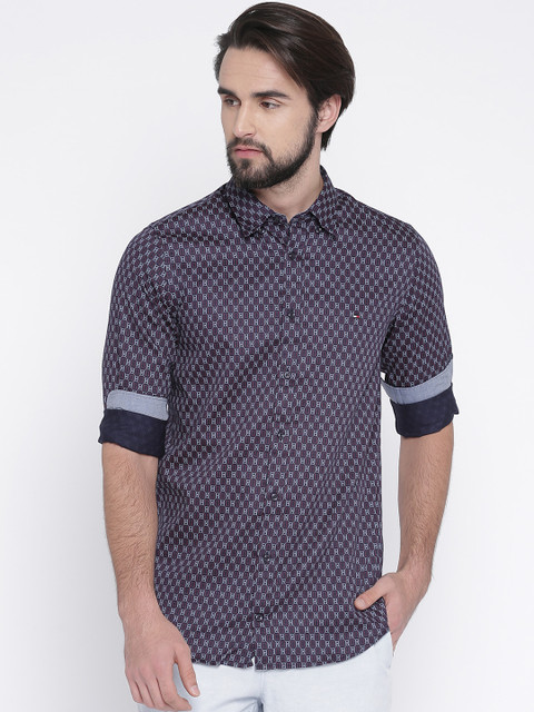 

Tommy Hilfiger Men Navy Slim Fit Printed Casual Shirt, Navy blue