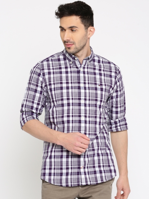 

Tommy Hilfiger Men Purple & White New York Slim Fit Checked Casual Shirt