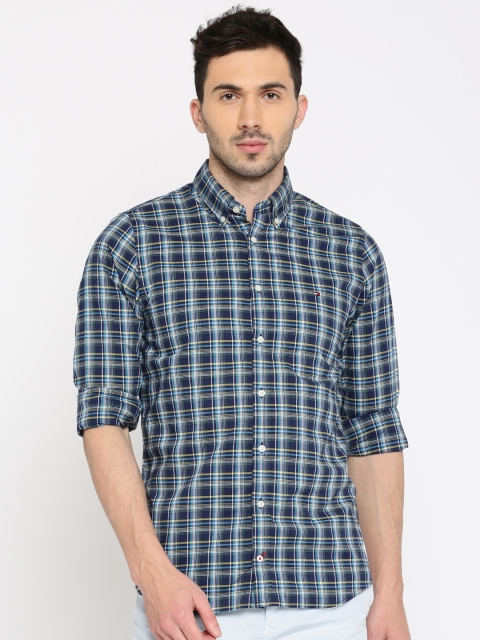 

Tommy Hilfiger Men Blue Custom Slim Fit Checked Casual Shirt