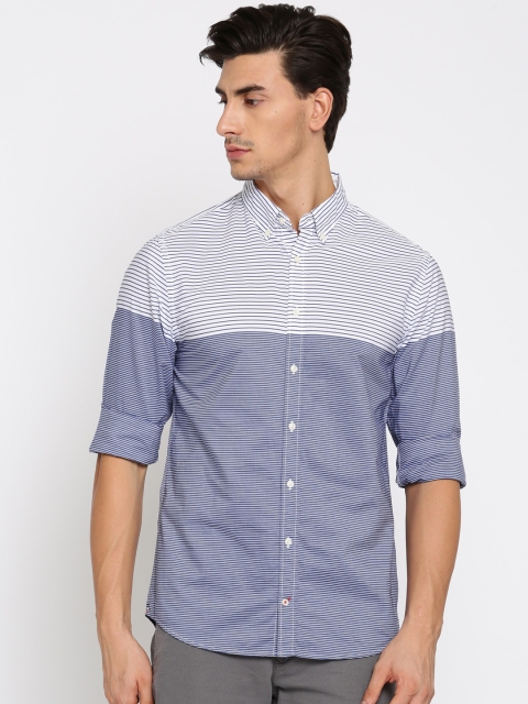 

Tommy Hilfiger Men White & Blue Snug Slim Fit Striped Casual Shirt