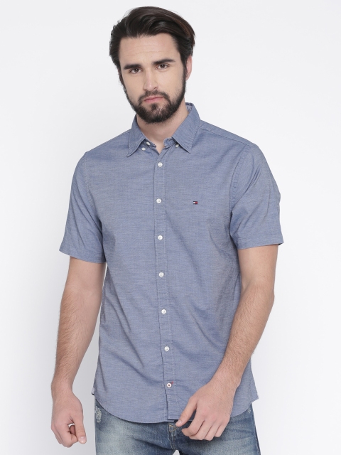 

Tommy Hilfiger Men Blue Snug Slim Fit Self-Design Casual Shirt
