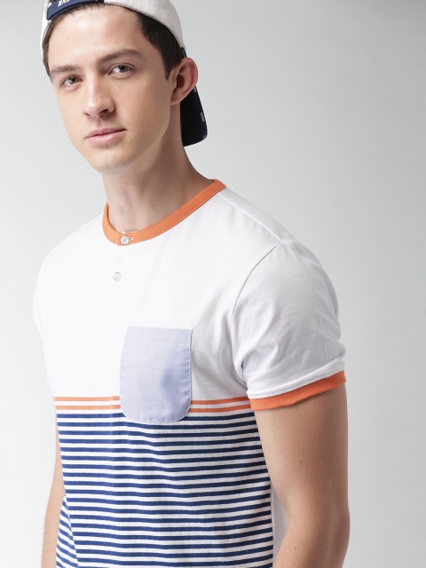 

Harvard Men White & blue Striped Round Neck Slim Fit T-shirt