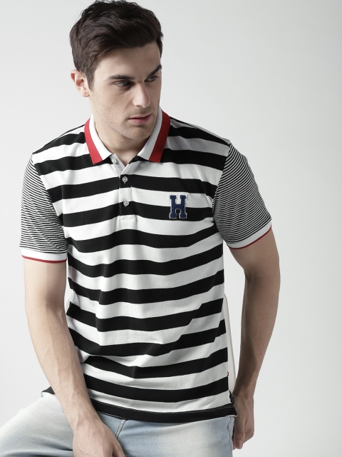 

Harvard Men Black & White Striped Polo Collar T-shirt