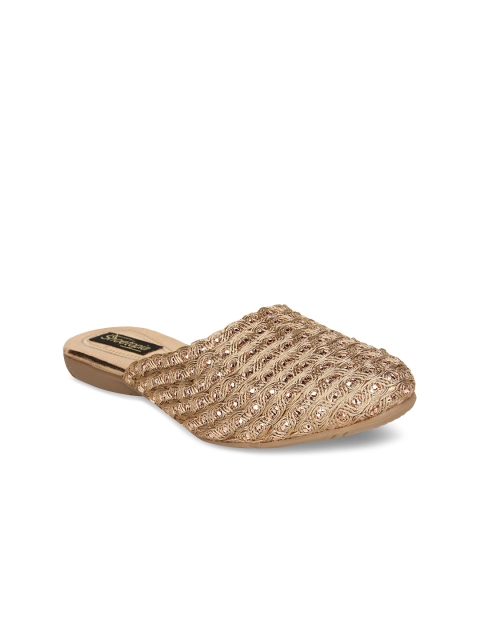 

Shoetopia Women Copper-Toned Woven Design Synthetic Mules