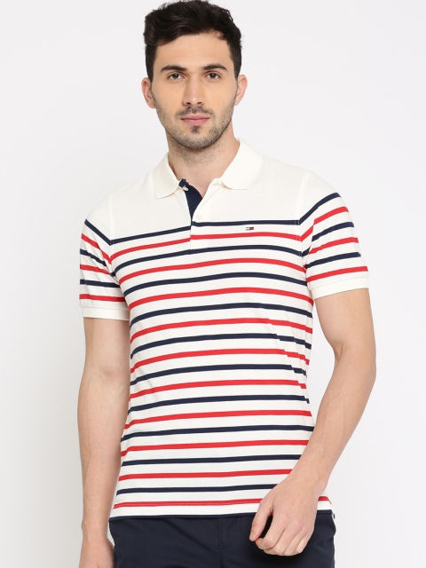 

Tommy Hilfiger Men Off-White Striped Polo Collar T-shirt