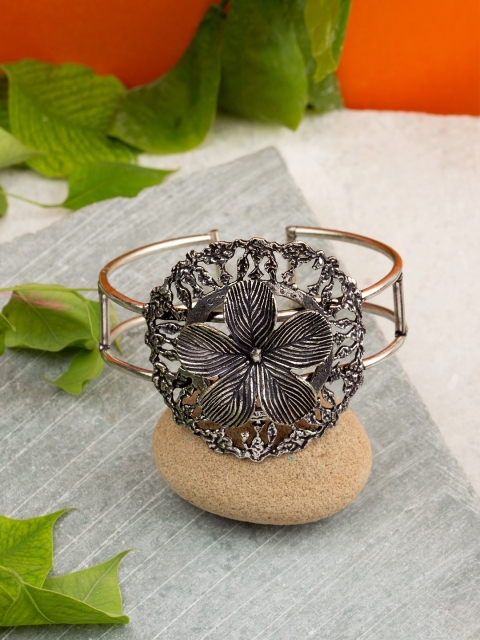 

Voylla Silver-Toned Brass Silver-Plated Cuff Bracelet