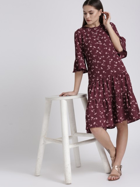 

Chemistry Women Maroon Printed A-Line Dress