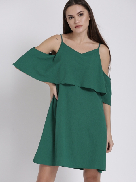 

Chemistry Women Green Solid A-Line Dress