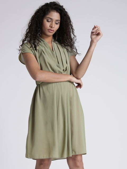 

Chemistry Women Olive Green Solid Wrap Dress
