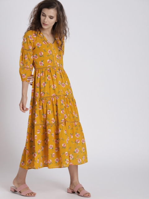

Chemistry Women Mustard Yellow Floral Print Midi A-Line Dress