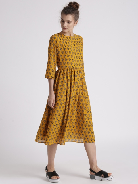 

Chemistry Women Mustard Yellow Floral Printed A-Line Dress