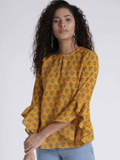 

Chemistry Women Mustard Yellow & Navy Floral Print Top