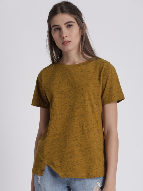 

Chemistry Women Mustard Yellow Solid Round Neck T-shirt