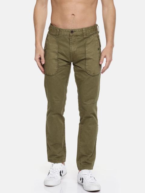 

Roadster Men Olive Green Slim Fit Solid Regular Trousers