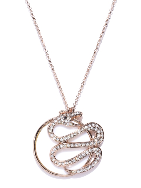 

YouBella Off-White & Gold-Toned Snake-Shaped Stone-Studded Pendant with Chain