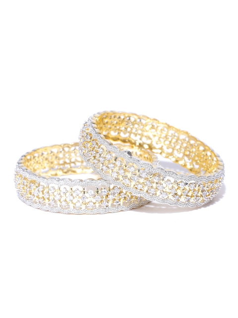 

YouBella Set of 2 Silver & Gold-Toned Stone-Studded Bangles