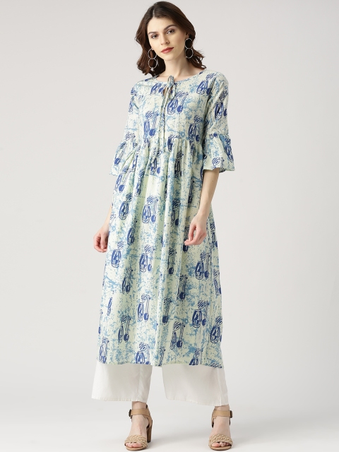 

Libas Women Off-White & Blue Printed Anarkali Kurta