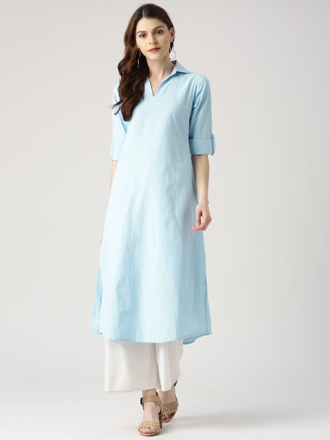 

Libas Women Blue & White Pinstriped A-Line Kurta