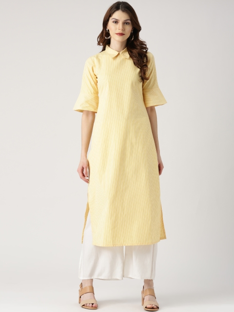 

Libas Women Yellow & White Striped Straight Kurta
