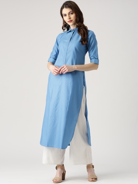 

Libas Women Blue Checked Pathani Kurta