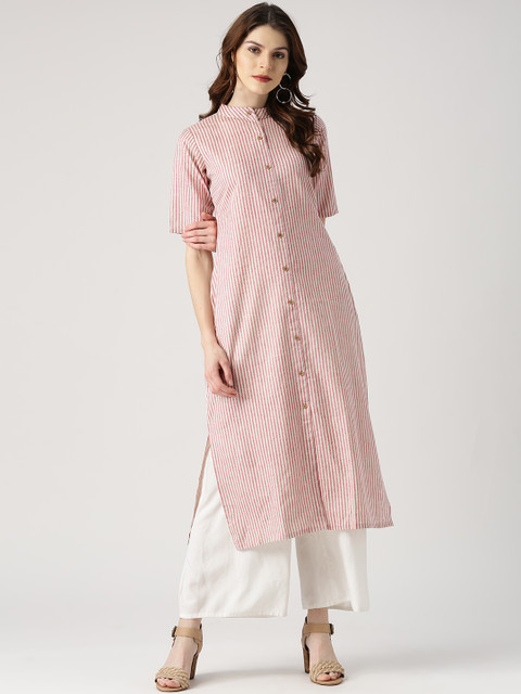 

Libas Women Red & Off-White Striped Straight Kurta