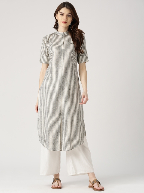 

Libas Women Off-White & Black Striped Straight Kurta